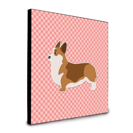 Carolines Treasures 8 x 8 x 0.625 in. Corgi Checkerboard Pink Artwork Panel Wall Decor BB3620UP88